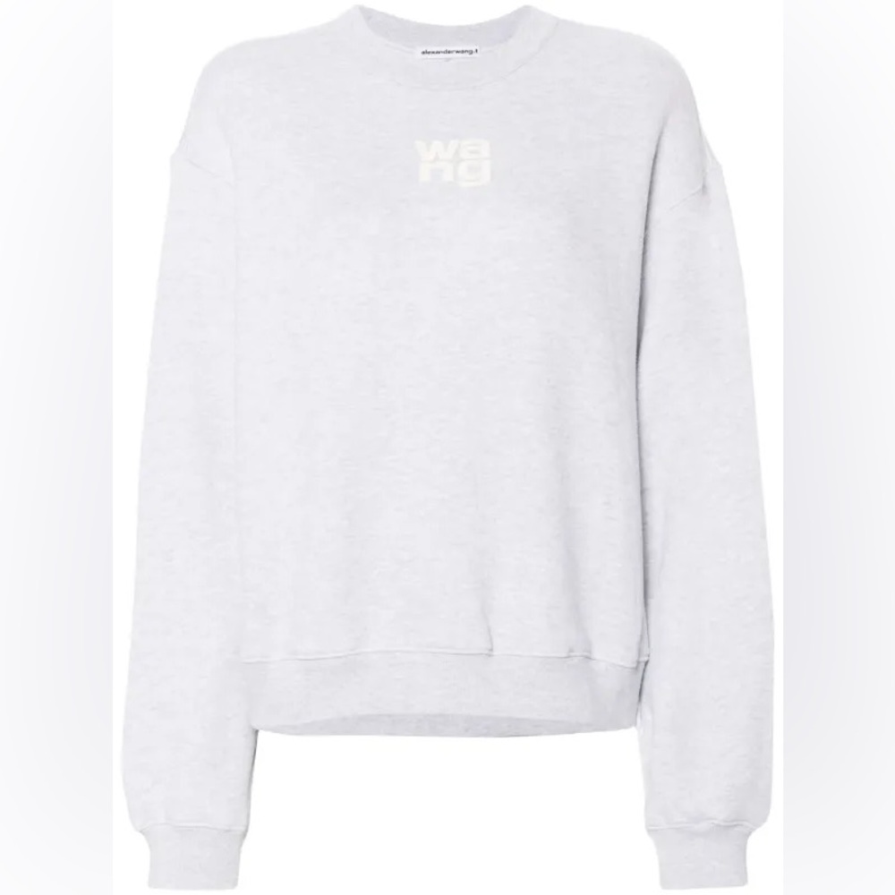 Alexander Wang Essential Terry Crew Sweatshirt Puff Paint Logo Gray Grey Cotton